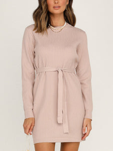 Round Neck Solid Color Long Sleeve Loose Dress