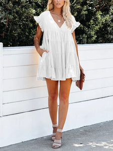 Romantic Casual Loose V Neck Short Sleeve Mini Dress