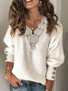 Fashion Bohemian V-neck Long-sleeved Casual Loose Sweater