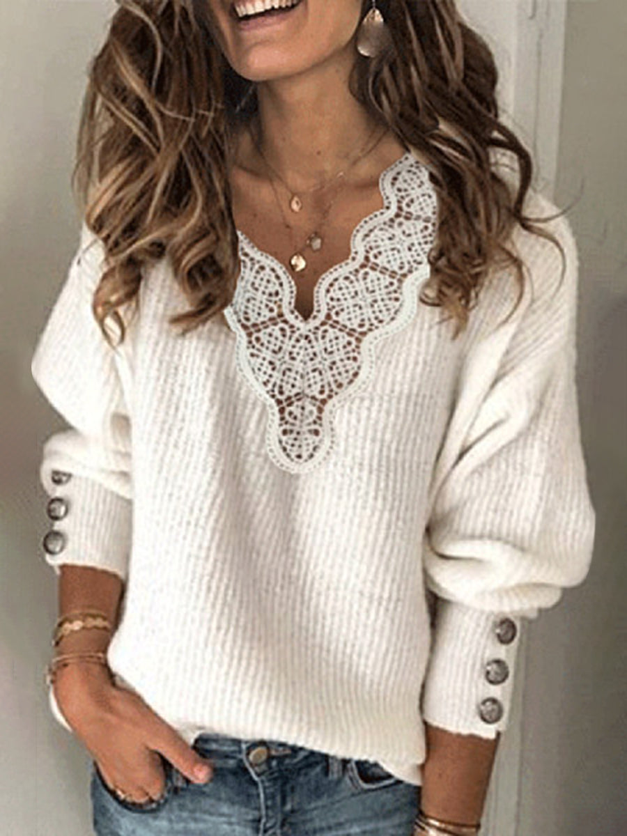 Fashion Bohemian V-neck Long-sleeved Casual Loose Sweater