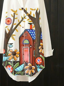 Long Sleeve Pastoral Leaves Shirts & Tops