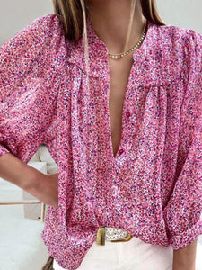 Bohemian Loose V-Neck Long Sleeve Floral Shirt Top