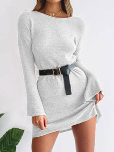 Fashion Solid Color Slim Long Sleeve Round Neck Dress