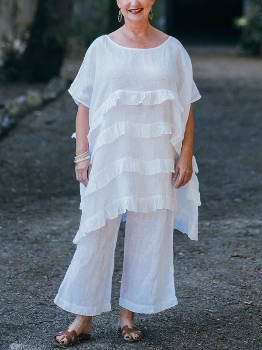 Casual Loose Bat Sleeve Top and Trousers Two-piece Suit