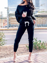 Load image into Gallery viewer, Simple V-Neck Loose Top and Drawstring Sweatpants Set
