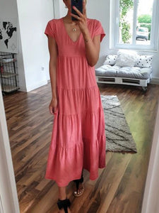 Ruffled Short Sleeve Solid Color Casual Dress