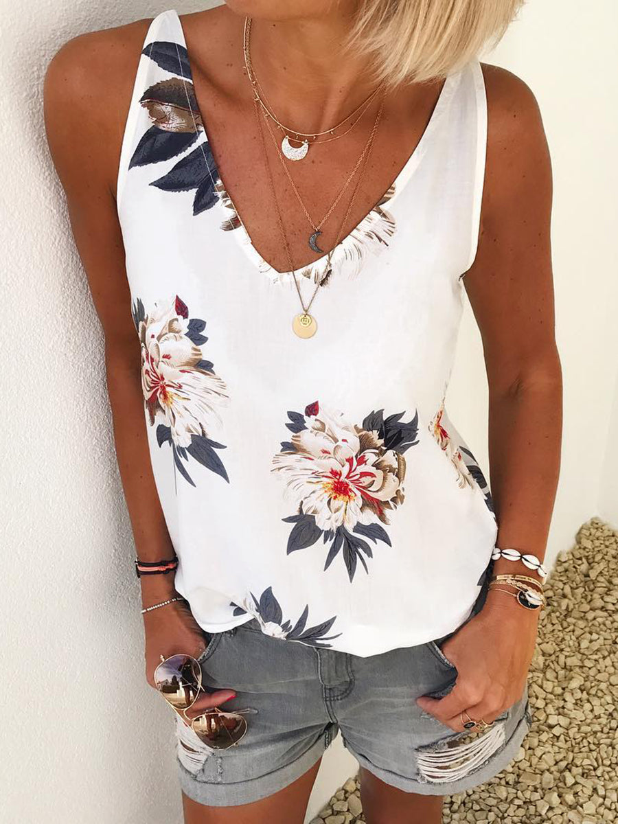 Printed Sleeveless Casual T-Shirt
