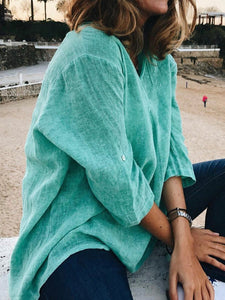 3/4 Sleeve Buttoned Casual Plus Size Shirts