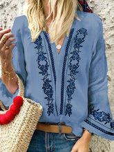 Load image into Gallery viewer, Bell Sleeve Printed Tribal V-Neck Blouse
