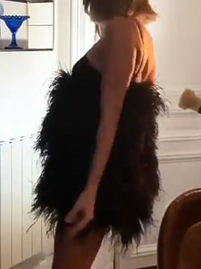 Prom Sexy Sling Feather Tassel Mini Dress