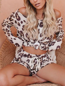 Holiday Round Neck Leopard Print Two-piece Set