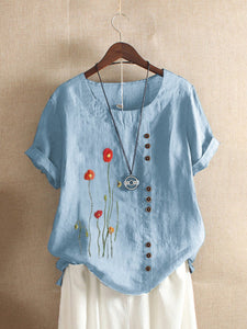 Retro Flower Print Loose Casual Shirt