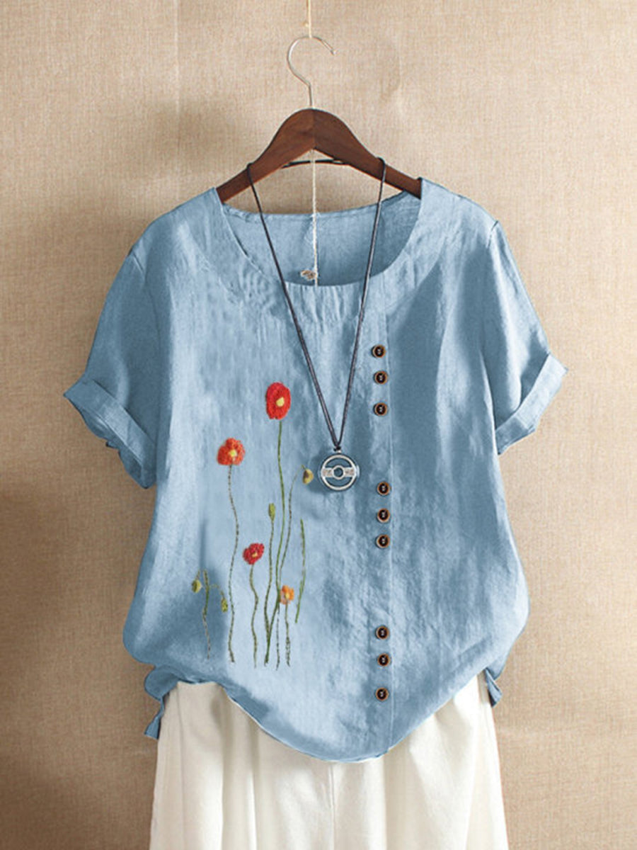 Retro Flower Print Loose Casual Shirt
