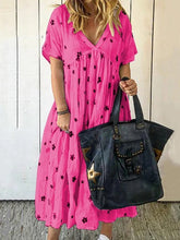Load image into Gallery viewer, V-neck Short Sleeve Printed A-line Floral Dress
