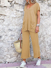 Load image into Gallery viewer, Casual Simple Loose V Neck Top Pants Knitted Suit

