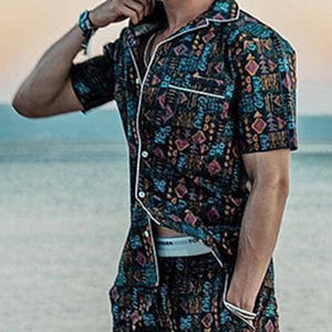 Men'S Multicolor Printed Short Sleeve Two-Piece Suit