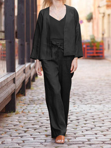 Casual Camisole Long-sleeved Top and Trousers Three-piece Suit