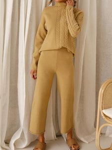 Casual Loose Solid Color High-neck Two-piece Suit