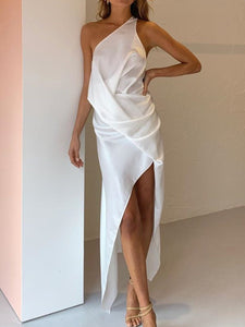 Sexy Solid Color One-shoulder Suspender Dress
