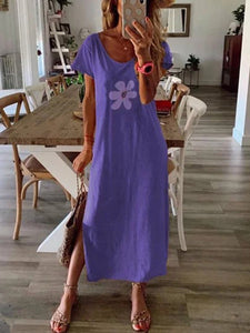 Short Sleeve V-neck Print Dress