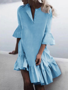 Fashionable Solid Color Wide Hem Dress