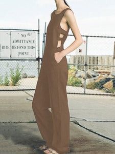 Casual Loose Solid Color Sleeveless Cutout Jumpsuit