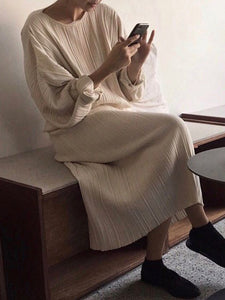 Casual Loose Solid Color Round Neck Long Sleeve Dress