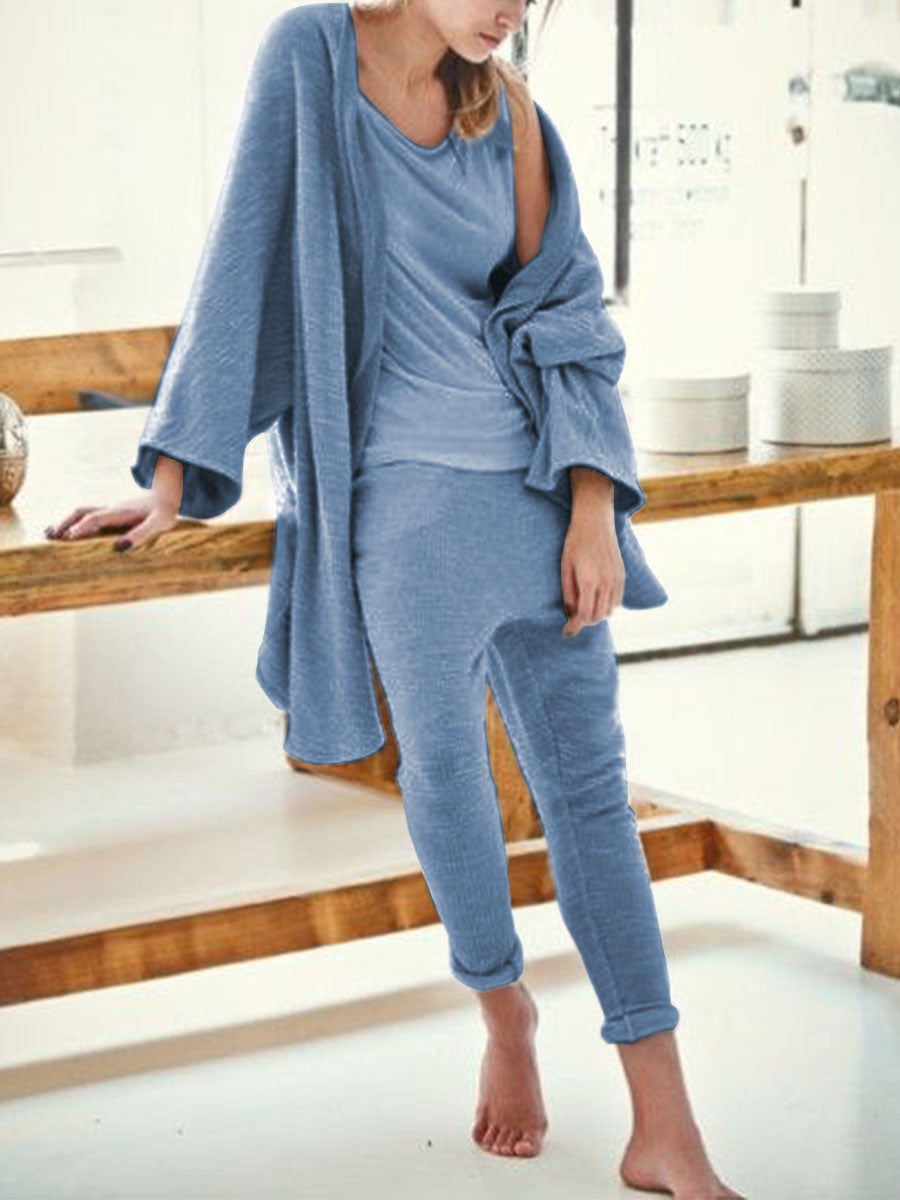 Pure Color Loose Tops Casual Women's Three-Piece Set