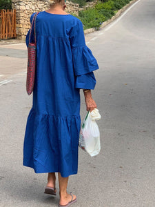 Solid-Colored Round-Necked Trouser Dress