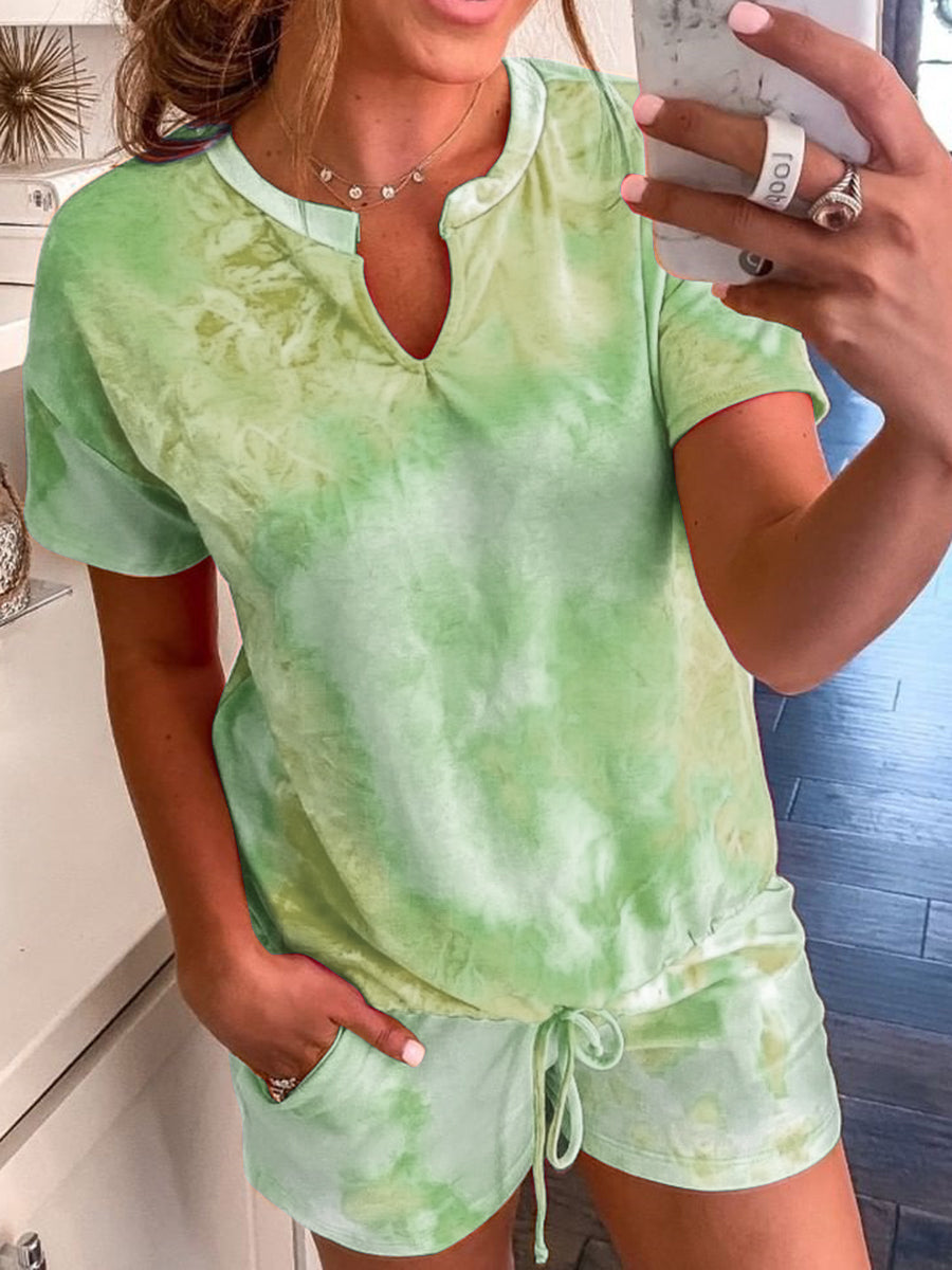 Casual Loose Tie-dye Short-sleeved Two-piece Suit