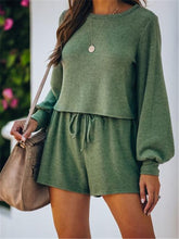 Load image into Gallery viewer, Fashionable Casual Loose Long Sleeve Top Shorts Set
