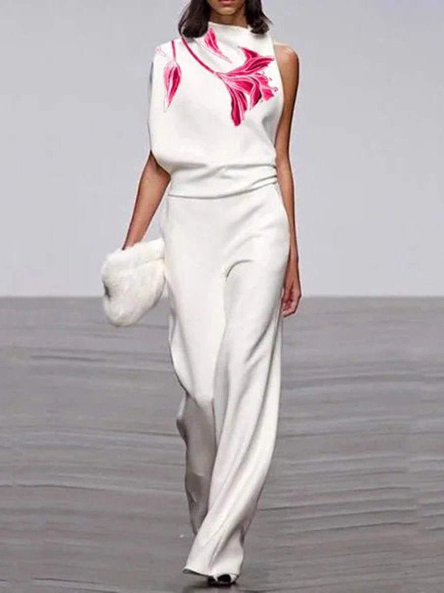 Casual Loose Floral Print Sleeveless Jumpsuit