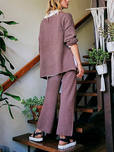Button Collar Loose Tops Casual Pants Knitted Suit
