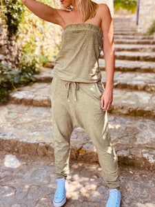 Casual Sleeveless Solid Color Tube Top Jumpsuit