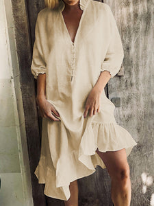 Simple Casual Loose V-Neck Dress