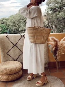 Fashionable Solid Color V-neck Casual Dress