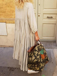 Bohemian Casual Solid Long Sleeve Maxi Dress
