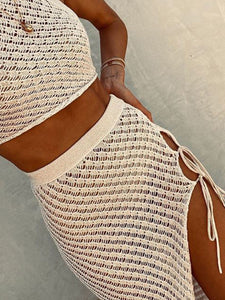 Solid Color Cutout Knitted Suit