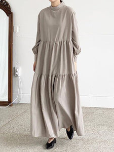 Solid Color Loose Fashion Stitching Long Sleeve Dress