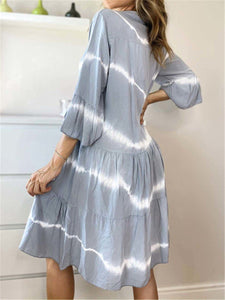 V-neck Ruffled Mid-long Sleeve Loose Casual Dress