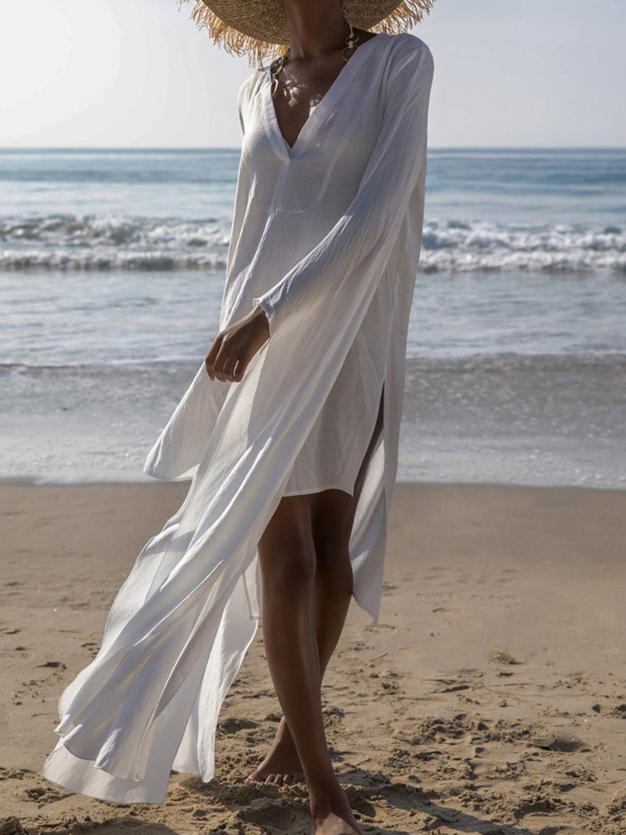 Sexy Solid Color Long Sleeve V-neck Dress