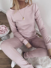 Load image into Gallery viewer, Casual Solid Color Long-sleeved Top Two-piece Suit
