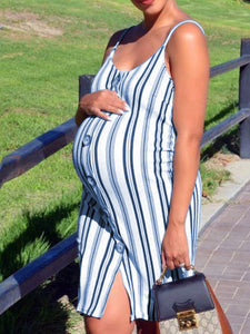 Sexy Sleeveless V-neck Striped Maternity Dress
