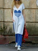 Load image into Gallery viewer, Fashionable Casual Loose Short Sleeve Love Tops Pants Knitted Suit
