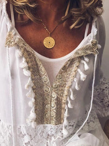 Leisure Solid Color Openwork Dress