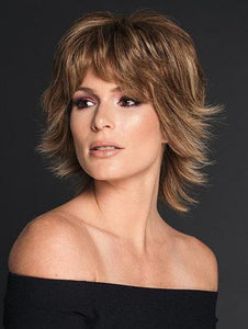 Brown Curled Outward Short Synthetic Wigs