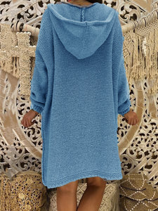 Simple Knitted Long Sleeve Casual Dress with Hood