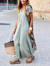 Load image into Gallery viewer, V-Neck Solid Color Short Sleeve Dress

