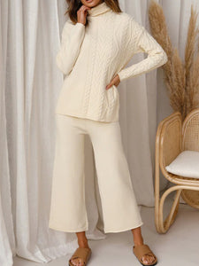 Casual Loose Solid Color High-neck Two-piece Suit