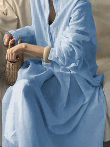 Long Sleeve Solid Color Casual Shirt Dress